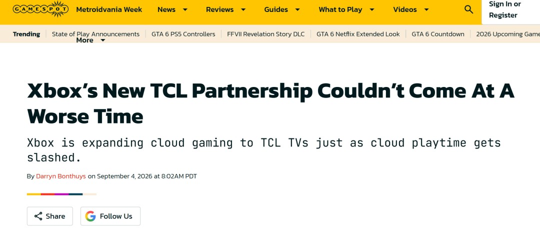 TCL电视用户注意:Xbox云游戏每月仅免费几小时,超出需付费