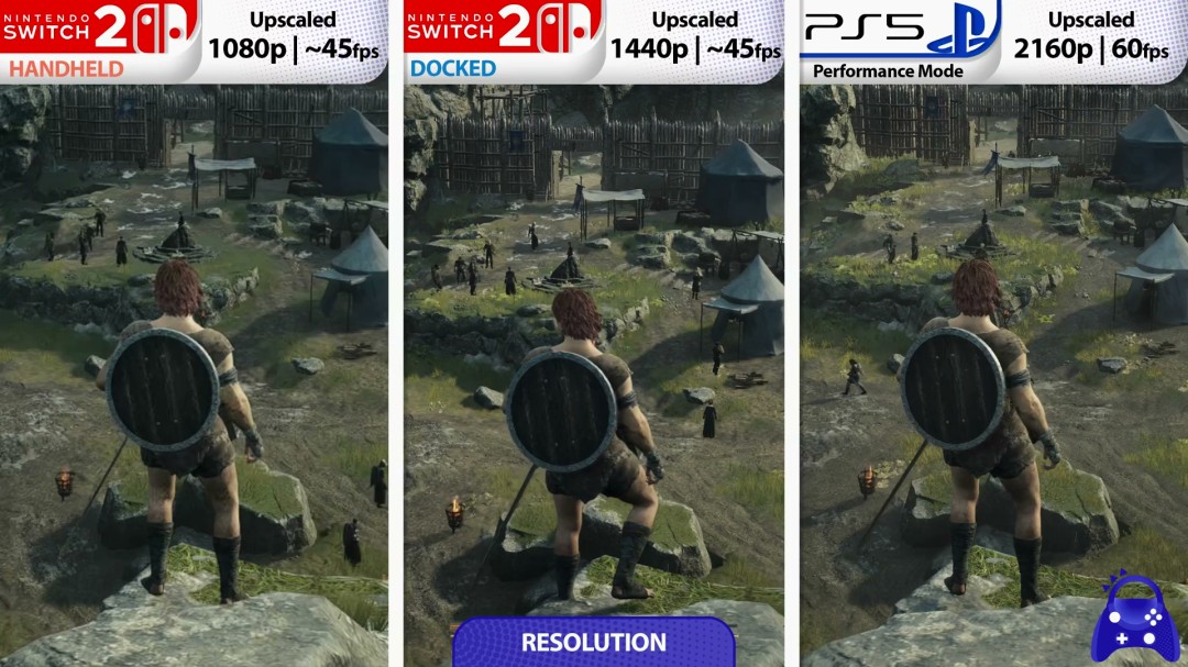 龙之信条2 Switch2 vs PS5对比：掌机1080p，阴影差距明显